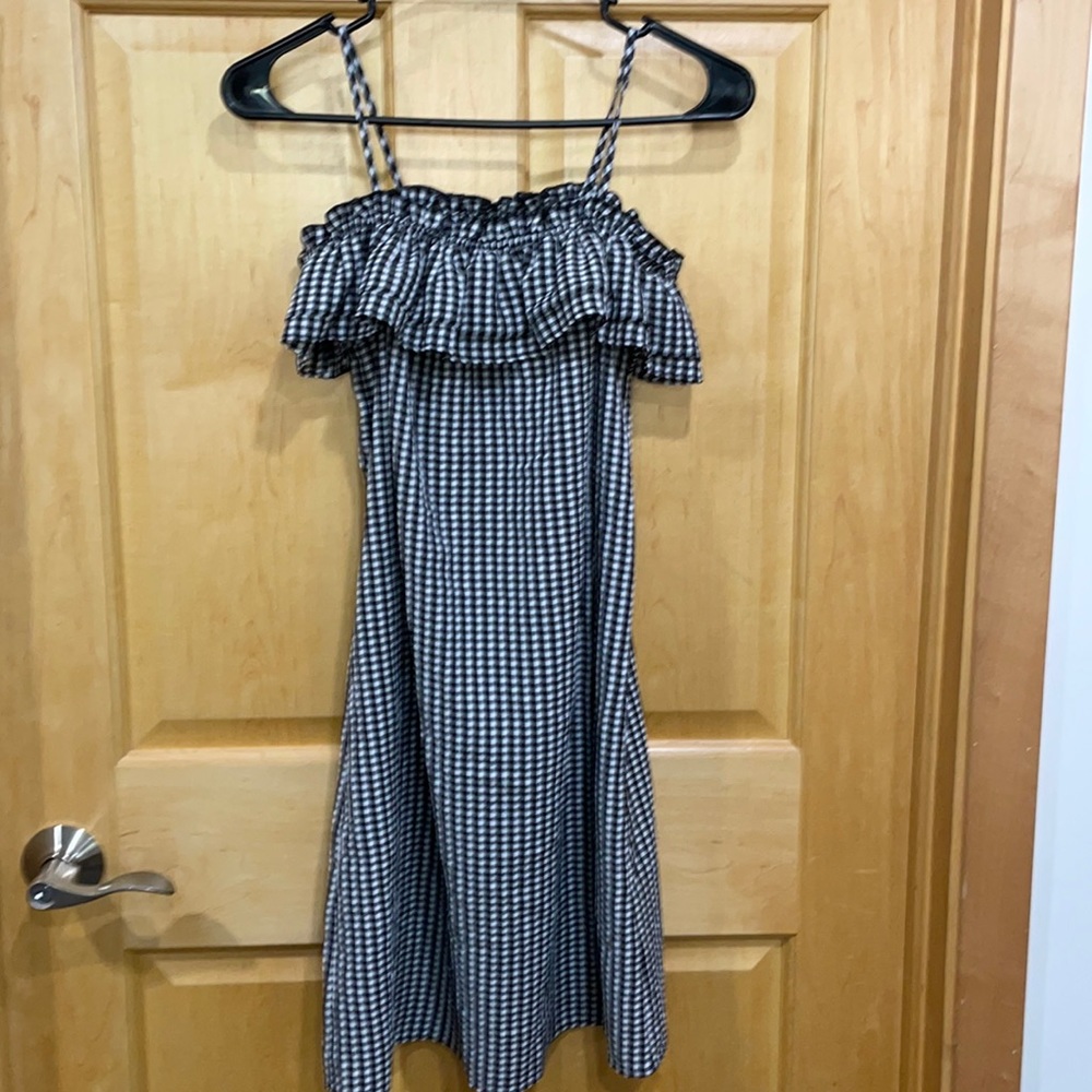 H & M black white checkered gingham dress sz 2